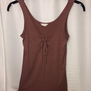 pink tie up , tank top